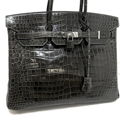 HERMES 헤르메스 Birkin 35 Birkin 35 가방, 토트 백, 폴로스, 악어 GRAFF이국적인 회색 실버 금속 피팅에 맞습니다