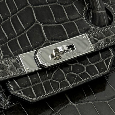 HERMES HERMES Birkin 35 Birkin 35 Bag, Tote Bag, Polosus, Crocodile GRAFFFit Grey Silver Metal Fittings Exotic