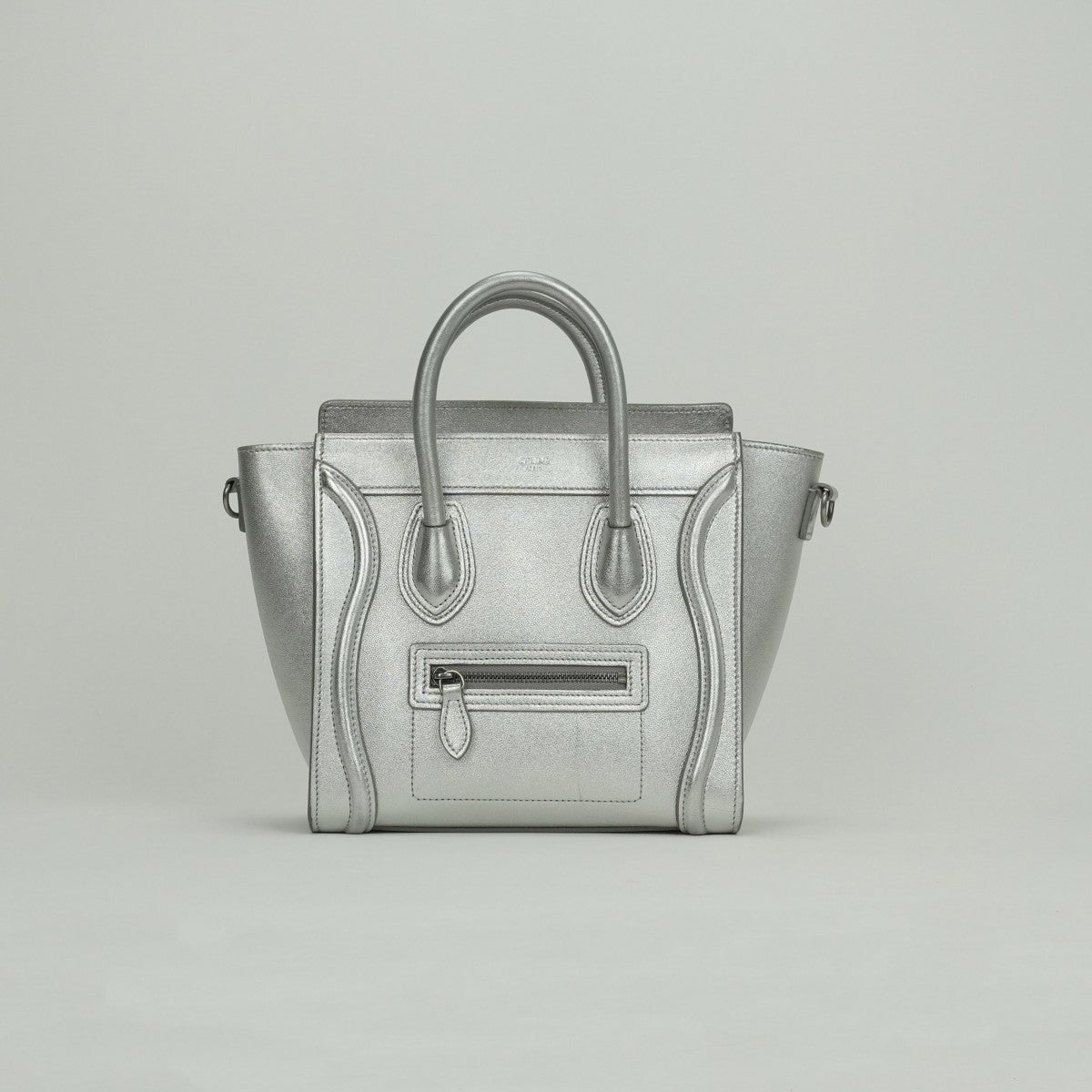 CELINE 셀린 Luggage nano Nano luggage Luggage nano 가방, 토트 백, 숄더백, 부드러운 송아지 가죽, 은색, 은색 금속 피팅, 새로운 로고, 핸드백