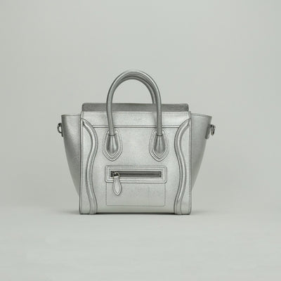 CELINE 셀린 Luggage nano Nano luggage Luggage nano 가방, 토트 백, 숄더백, 부드러운 송아지 가죽, 은색, 은색 금속 피팅, 새로운 로고, 핸드백