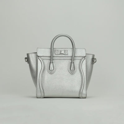 CELINE 셀린 Luggage nano Nano luggage Luggage nano 가방, 토트 백, 숄더백, 부드러운 송아지 가죽, 은색, 은색 금속 피팅, 새로운 로고, 핸드백