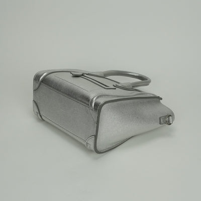 CELINE 셀린 Luggage nano Nano luggage Luggage nano 가방, 토트 백, 숄더백, 부드러운 송아지 가죽, 은색, 은색 금속 피팅, 새로운 로고, 핸드백