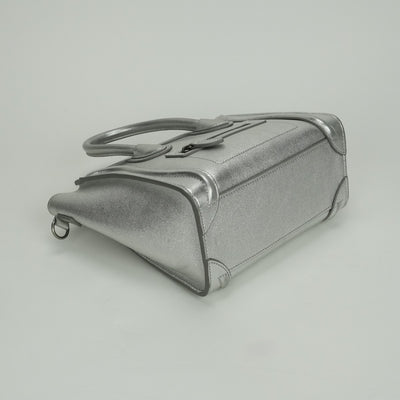 CELINE 셀린 Luggage nano Nano luggage Luggage nano 가방, 토트 백, 숄더백, 부드러운 송아지 가죽, 은색, 은색 금속 피팅, 새로운 로고, 핸드백