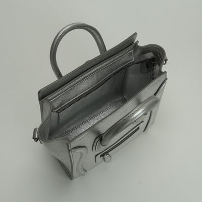 CELINE 셀린 Luggage nano Nano luggage Luggage nano 가방, 토트 백, 숄더백, 부드러운 송아지 가죽, 은색, 은색 금속 피팅, 새로운 로고, 핸드백