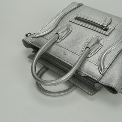 CELINE 셀린 Luggage nano Nano luggage Luggage nano 가방, 토트 백, 숄더백, 부드러운 송아지 가죽, 은색, 은색 금속 피팅, 새로운 로고, 핸드백