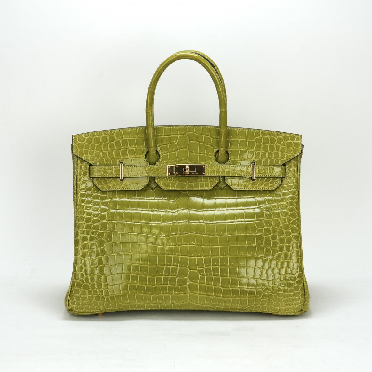 HERMES 헤르메스 Birkin 35 Birkin 35 폴로스 악어 항문 녹색 녹색 녹색 골드 금속 피팅 이국