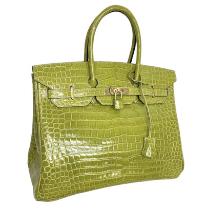 HERMES 헤르메스 Birkin 35 Birkin 35 폴로스 악어 항문 녹색 녹색 녹색 골드 금속 피팅 이국