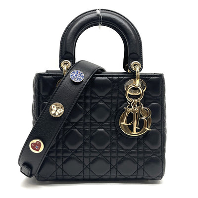 クリスチャンディオール CHRISTIAN DIOR レディディオール スモール LADY DIOR MY ABCDIOR スモールバッグ MYABC カナージュバッグ バッグ トートバッグ ショルダーバッグ ラムスキン ブラック 黒 ゴールド金具