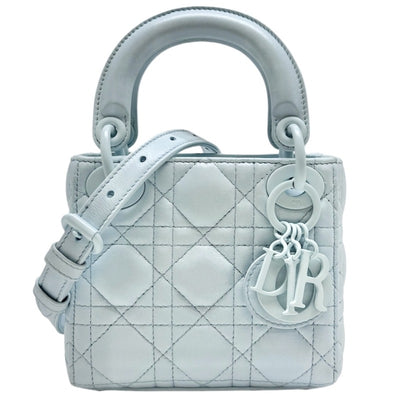 CHRISTIAN DIOR CHRISTIAN DIOR LADY DIOR Micro bag Lady dior Cannage Bag, Tote bag, Shoulder bag, Leather, Light blue, Light blue hardware