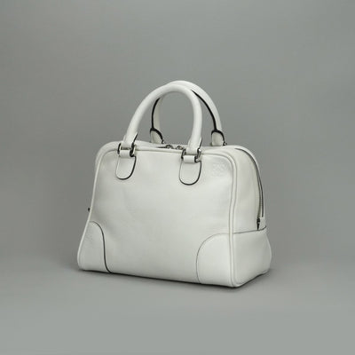 LOEWE 로우 Amazona 75 Amazona 75 가방, 토트 백, 숄더백, 가죽, 흰색, 흰색, 은색 피팅, 핸드백, 2 방향