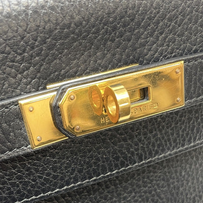 HERMES 爱马仕 Kelly 32 Kelly 32 袋，手提袋，肩膀袋，阿登，黑色，黑色，金色配件