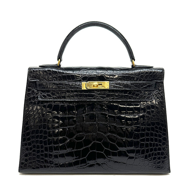 HERMES HERMES Kelly 32 Kelly 32 Bag, Tote Bag, Shoulder Bag, Alligator, Crocodile, Noir, Black, Gold Fittings