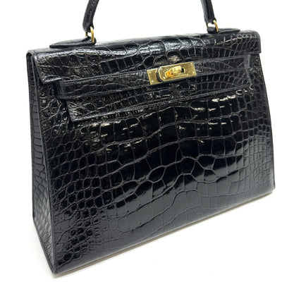 HERMES HERMES Kelly 32 Kelly 32 Bag, Tote Bag, Shoulder Bag, Alligator, Crocodile, Noir, Black, Gold Fittings