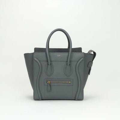 CELINE 셀린 Luggage micro Micro luggage Luggage micro 가방, 토트 백, 송아지 가죽, 회색, 금 하드웨어, 핸드백