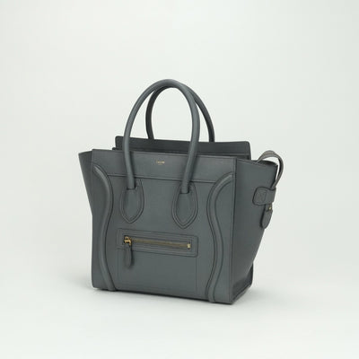 CELINE 셀린 Luggage micro Micro luggage Luggage micro 가방, 토트 백, 송아지 가죽, 회색, 금 하드웨어, 핸드백
