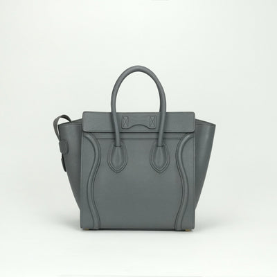 CELINE 셀린 Luggage micro Micro luggage Luggage micro 가방, 토트 백, 송아지 가죽, 회색, 금 하드웨어, 핸드백