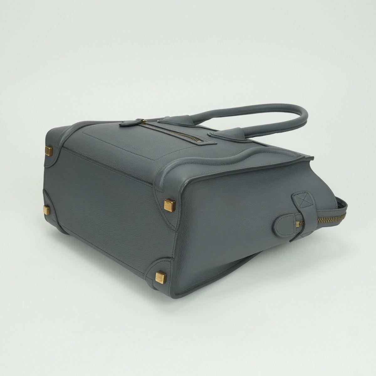 CELINE 셀린 Luggage micro Micro luggage Luggage micro 가방, 토트 백, 송아지 가죽, 회색, 금 하드웨어, 핸드백