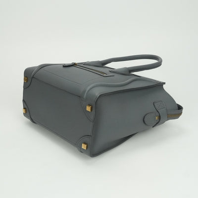 CELINE 셀린 Luggage micro Micro luggage Luggage micro 가방, 토트 백, 송아지 가죽, 회색, 금 하드웨어, 핸드백