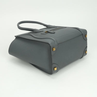 CELINE 셀린 Luggage micro Micro luggage Luggage micro 가방, 토트 백, 송아지 가죽, 회색, 금 하드웨어, 핸드백