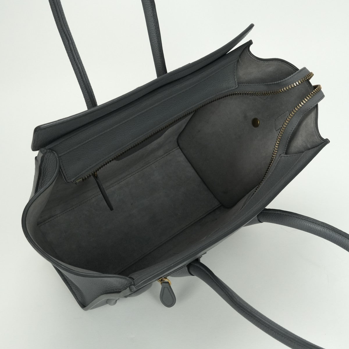 CELINE 셀린 Luggage micro Micro luggage Luggage micro 가방, 토트 백, 송아지 가죽, 회색, 금 하드웨어, 핸드백