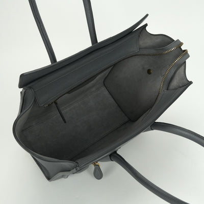 CELINE 셀린 Luggage micro Micro luggage Luggage micro 가방, 토트 백, 송아지 가죽, 회색, 금 하드웨어, 핸드백