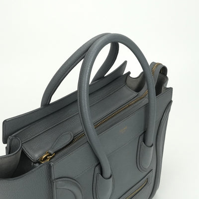CELINE 셀린 Luggage micro Micro luggage Luggage micro 가방, 토트 백, 송아지 가죽, 회색, 금 하드웨어, 핸드백