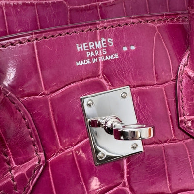 HERMES 헤르메스 Birkin 25 Birkin 25 NILOTTICUS LISE 악어 로즈 cheherazade 핑크 실버 메탈 피팅 이국어