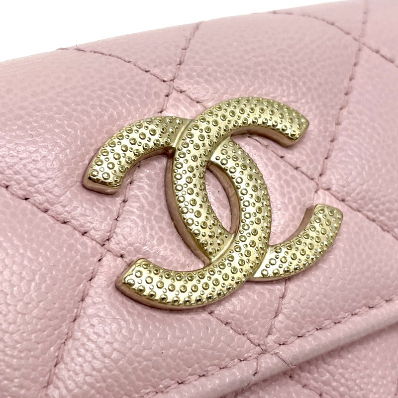 シャネル CHANEL マトラッセ 財布 三つ折り財布 ミニ財布 ミニウォレット キャビアスキン ピンク ゴールド金具 コンパクトウォレット ココマーク