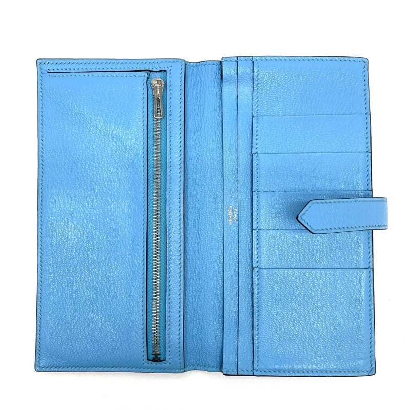 HERMES HERMES B?arn soufflet Bearn soufflet Wallet Long Wallet Long Wallet Chevre mysore Blue Aztec Blue Blue Silver Metal Fittings Chevre