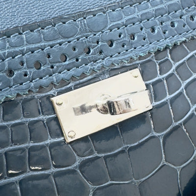 HERMES 헤르메스 Kelly wallet guilloche Kelly wallet long 악어 악어 블루 블루 블루 실버 메탈 피팅 이국
