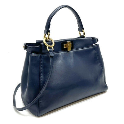 FENDI FENDI Peekaboo small Mini peekaboo Peekaboo mini Leather Navy Gold Metal Fittings