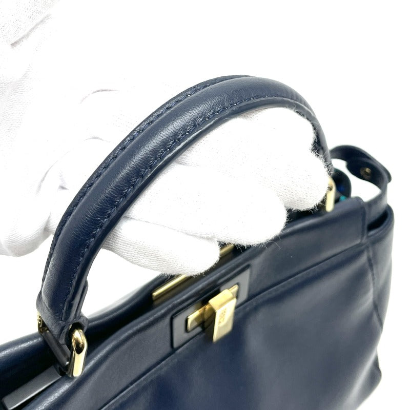 FENDI 芬迪 Peekaboo small Mini peekaboo Peekaboo mini 皮革海军金属金属配件