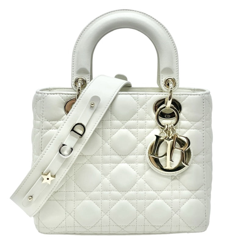 クリスチャンディオール CHRISTIAN DIOR レディディオール スモール LADY DIOR MY ABCDIOR MYABC カナージュバッグ バッグ トートバッグ ショルダーバッグ ラムスキン ホワイト ゴールド金具