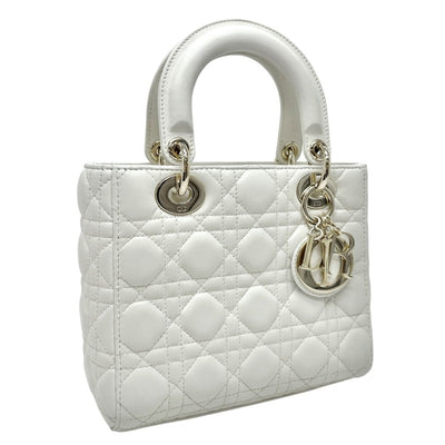 CHRISTIAN DIOR 기독교 디올 Lady dior small LADY DIOR MY ABCDIOR MYABC Cannage bag 가방, 토트 백, 숄더백, 양고기, 흰색, 금 피팅