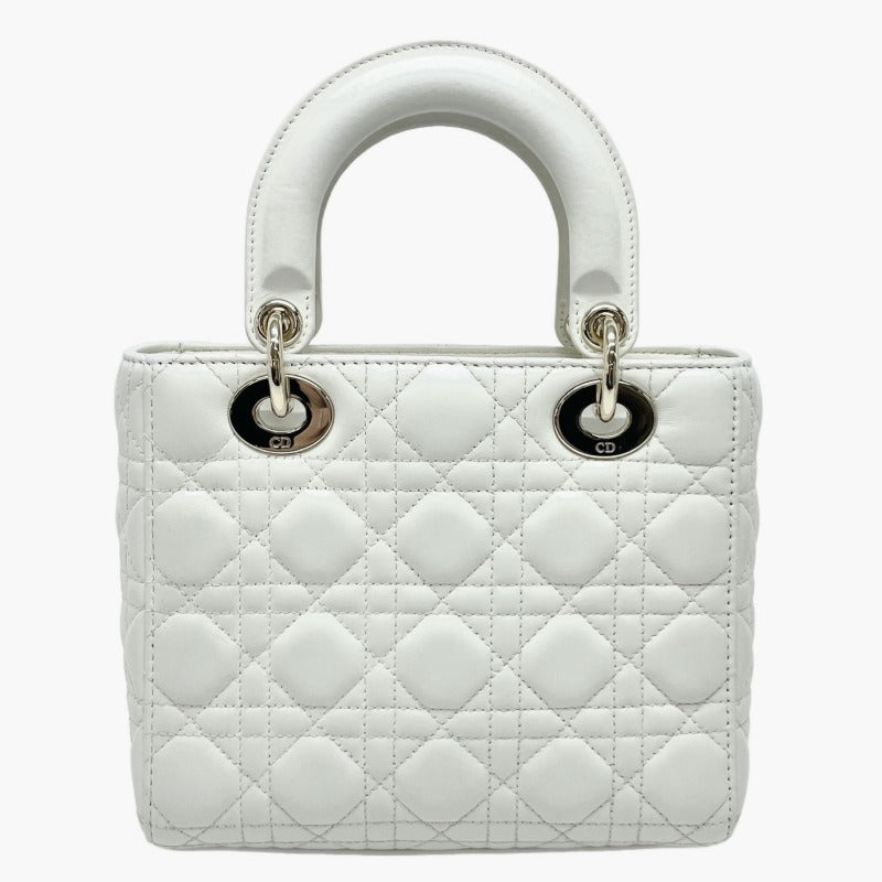 CHRISTIAN DIOR 기독교 디올 Lady dior small LADY DIOR MY ABCDIOR MYABC Cannage bag 가방, 토트 백, 숄더백, 양고기, 흰색, 금 피팅