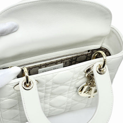 CHRISTIAN DIOR 기독교 디올 Lady dior small LADY DIOR MY ABCDIOR MYABC Cannage bag 가방, 토트 백, 숄더백, 양고기, 흰색, 금 피팅