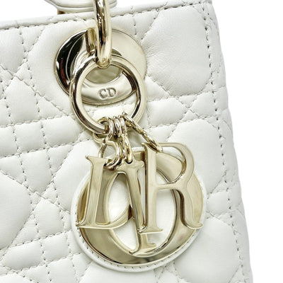 CHRISTIAN DIOR 기독교 디올 Lady dior small LADY DIOR MY ABCDIOR MYABC Cannage bag 가방, 토트 백, 숄더백, 양고기, 흰색, 금 피팅