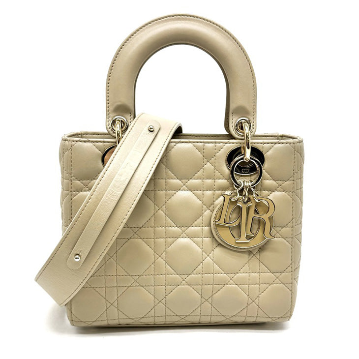 CHRISTIAN DIOR 기독교 디올 Lady dior small LADY DIOR MY ABCDIOR MYABC Cannage bag 가방, 토트 백, 숄더백, 양고기, 베이지 색, 골드 피팅