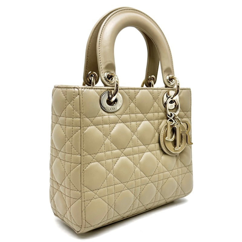 CHRISTIAN DIOR 克里斯蒂安·迪奥（Christian Dior） Lady dior small LADY DIOR MY ABCDIOR MYABC Cannage bag 袋，手提袋，肩膀袋，羊皮，米色，金色配件