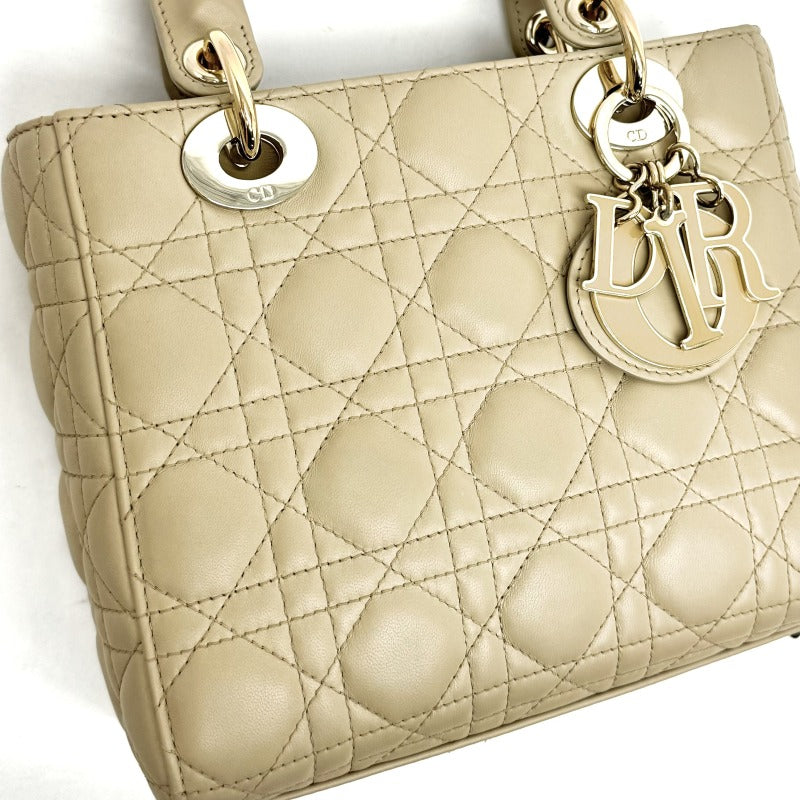 CHRISTIAN DIOR 기독교 디올 Lady dior small LADY DIOR MY ABCDIOR MYABC Cannage bag 가방, 토트 백, 숄더백, 양고기, 베이지 색, 골드 피팅