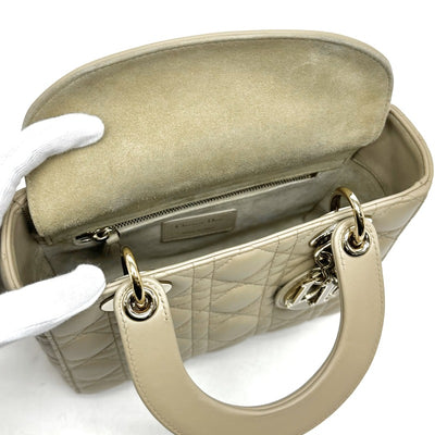 CHRISTIAN DIOR 기독교 디올 Lady dior small LADY DIOR MY ABCDIOR MYABC Cannage bag 가방, 토트 백, 숄더백, 양고기, 베이지 색, 골드 피팅