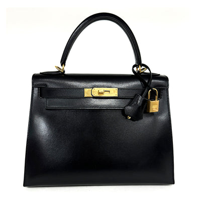 HERMES HERMES Kelly 28 Kelly 28 Bag, Tote Bag, Box Calf, Noir, Black, Gold Fittings