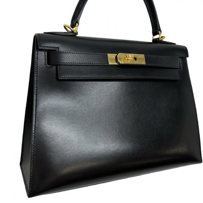 HERMES 헤르메스 Kelly 28 Kelly 28 가방, 토트 백, 상자 송아지, 느와르, 검은 색, 금 피팅