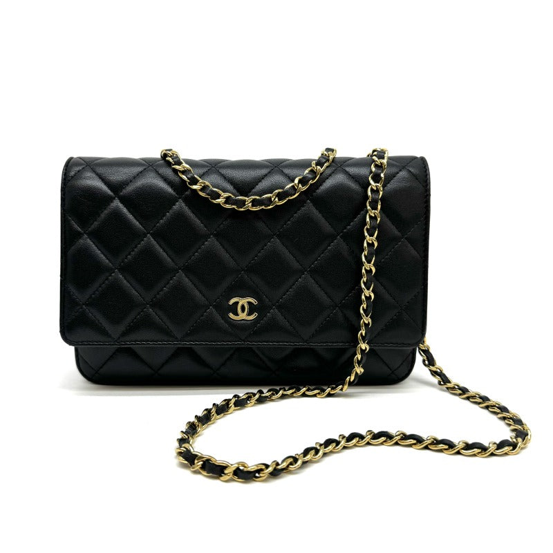 シャネル CHANEL マトラッセ ラムスキン ブラック 黒 ゴールド金具 チェーンショルダーバッグ チェーンウォレット WOC