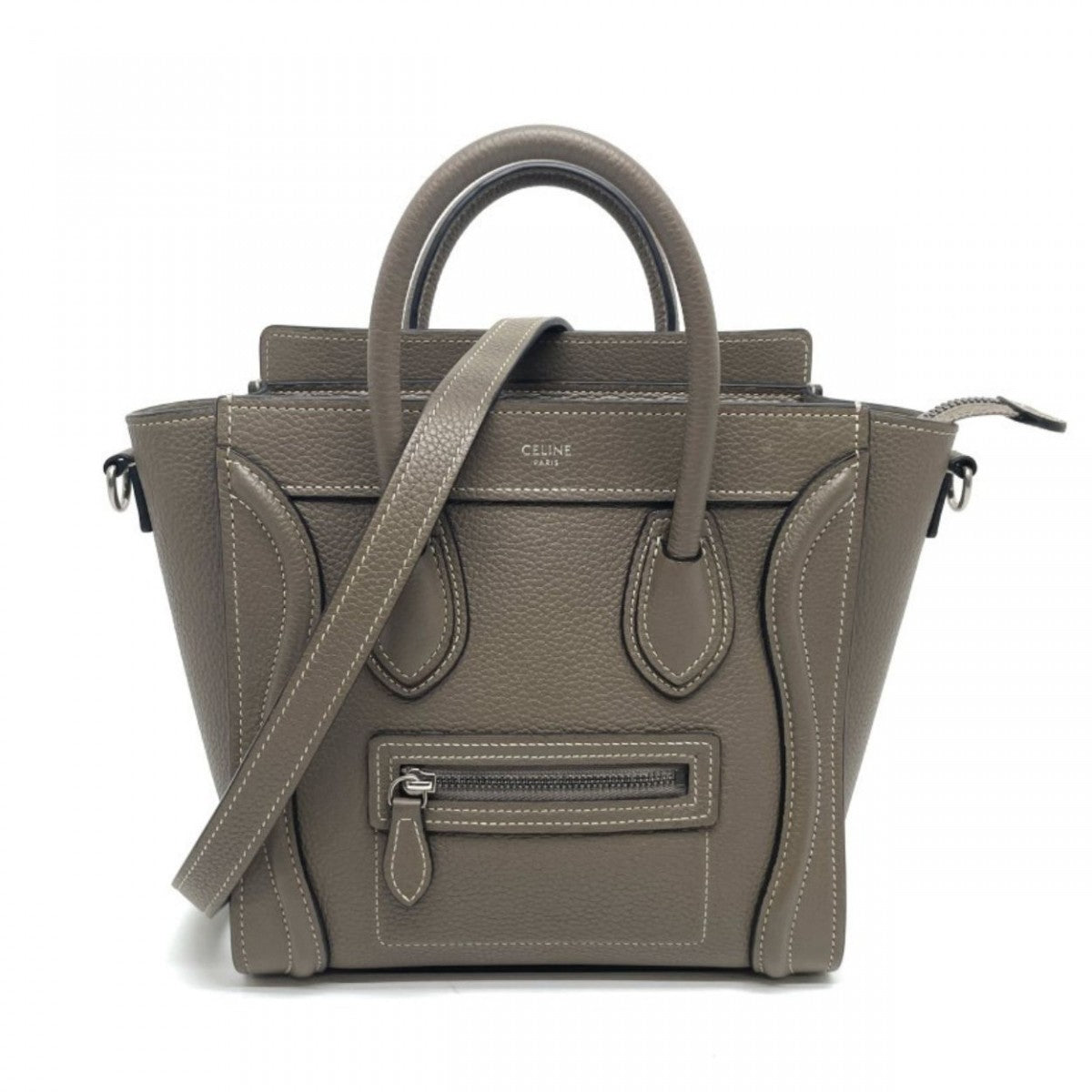 CELINE CELINE Luggage nano Nano luggage Luggage nano Drumped calfskin Sli Greige Silver Metal Fittings New Logo Handbag