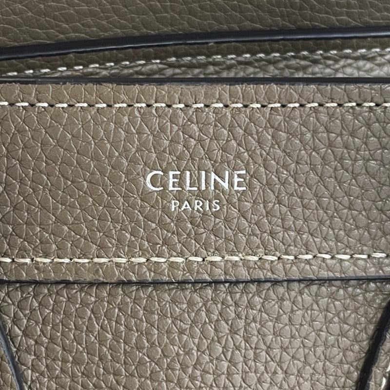 セリーヌ CELINE ラゲージ ナノ ナノラゲージ ラゲージナノ ドラムドカーフスキン スリ グレージュ シルバー金具 新ロゴ ハンドバッ –  Tieel Vintage