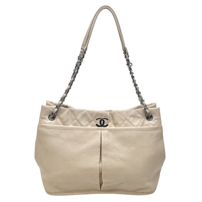 CHANEL CHANEL Matelass? Leather beige silver hardware chain shoulder bag Coco mark