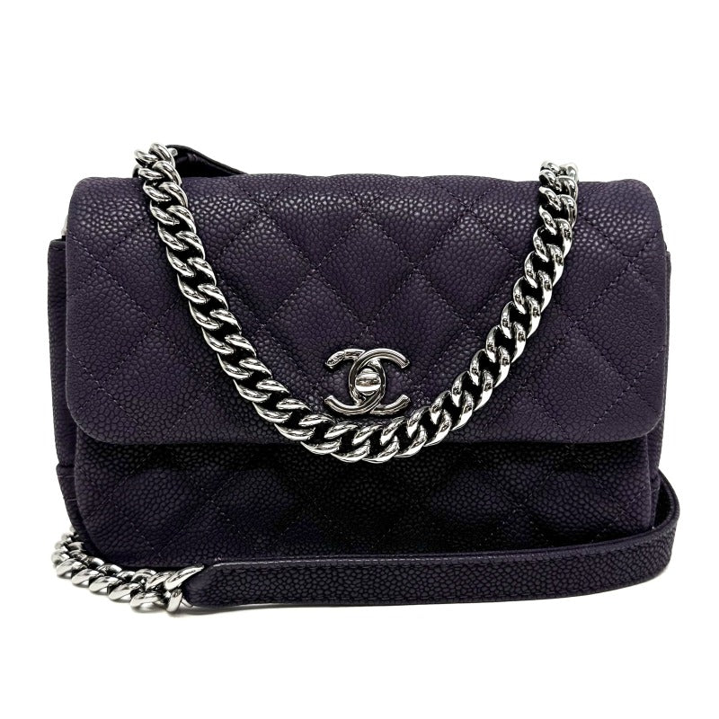 CHANEL CHANEL Matelass? Mini matelasse Mini mat Matelass? 19 Bag Shoulder Bag Caviar Skin Purple Purple Silver Metal Fittings Chain Shoulder Bag Coco Mark Turnlock