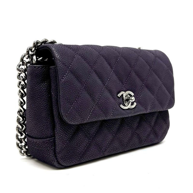 CHANEL CHANEL Matelass? Mini matelasse Mini mat Matelass? 19 Bag Shoulder Bag Caviar Skin Purple Purple Silver Metal Fittings Chain Shoulder Bag Coco Mark Turnlock