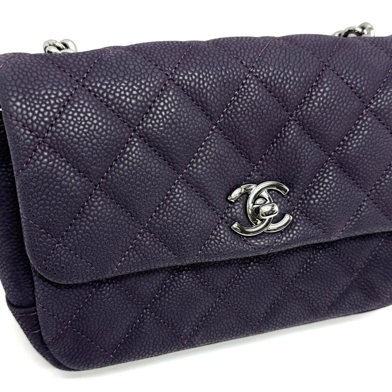 CHANEL CHANEL Matelass? Mini matelasse Mini mat Matelass? 19 Bag Shoulder Bag Caviar Skin Purple Purple Silver Metal Fittings Chain Shoulder Bag Coco Mark Turnlock